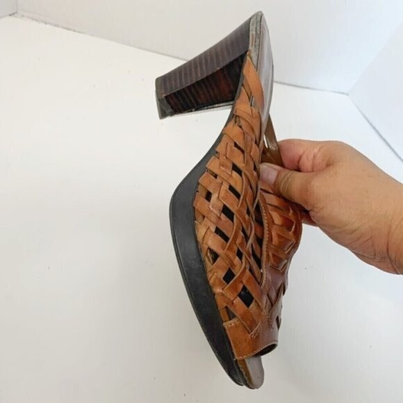 Franco Sarto Leather Woven Weave High Heel Leather Sandals - Picture 6 of 10
